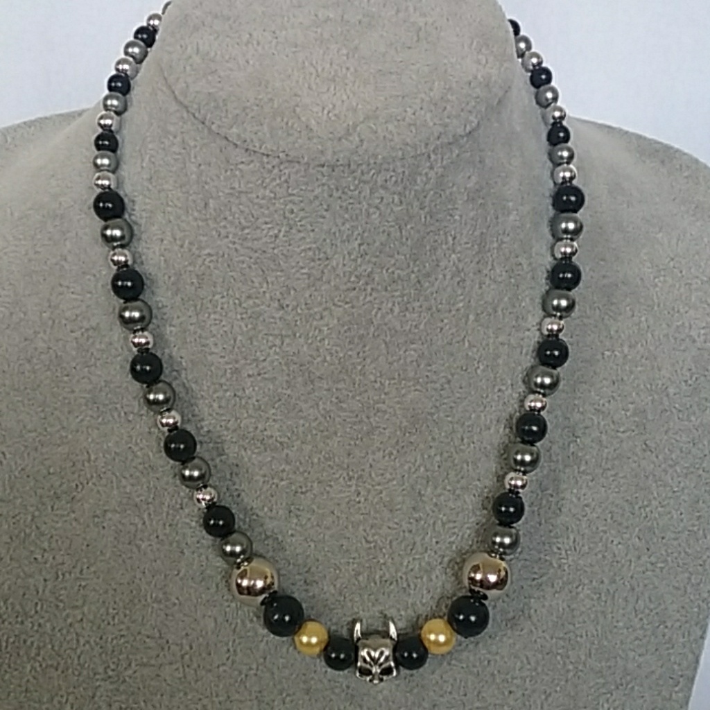 Batman Black Gold And Silver Beaded Necklace 24$